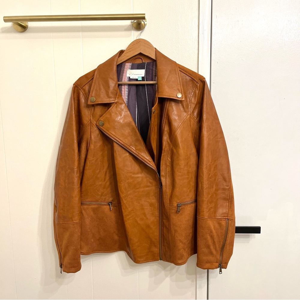 Anthropologie Cognac Tan Leather Suede Jacket - Picture 3 of 11